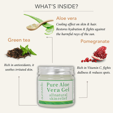 Auravedic Pure Aloe Vera Gel for face 200gm Aloevera Gel For Glowing Skin Aloe Vera Gel For Hair Anti Acne Gel Under Eye Gel with green tea Paraben Free